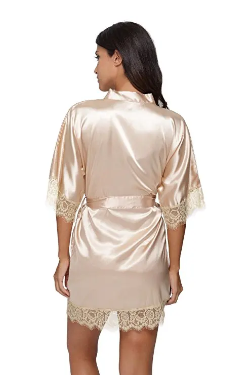 Sexy Bridesmaid Short Satin Bride Robe Lace Kimono Women Wedding Sleepwear Summer Female Bathrobe Lingerie Clothes Home Femme L3