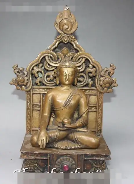 

11" Old Tibet Bronze Gold Gilt Seat Shakyamuni Sakyamuni Amitabha Buddha Statue