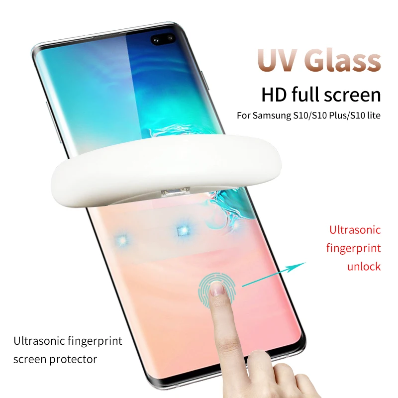

For samsung S10 S10+ S10e Full Glue Curved Glass Screen Protector Fingerprint Unlock 3D Liquid UV Tempered Glass Protector Film