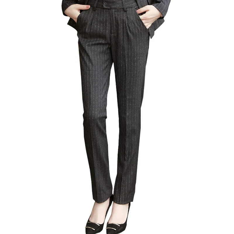 Модные высококлассные профессиональные деловые Большие размеры штаны в полоску женские прямые брюки Женский рабочая одежда офисный стиль
