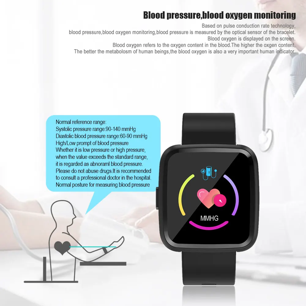 Смарт-часы VERYFiTEK Y7, измеритель артериального давления, пульсометр, фитнес-трекер, водонепроницаемые женские и мужские часы, умные часы для Android IOS