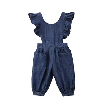 

2018 New Fashion Toddler Kids Girl Denim Romper Ruffles Sleeveless Backless Pocket Loose Jean Jumpsuit Outfits Sunsuit Clothes