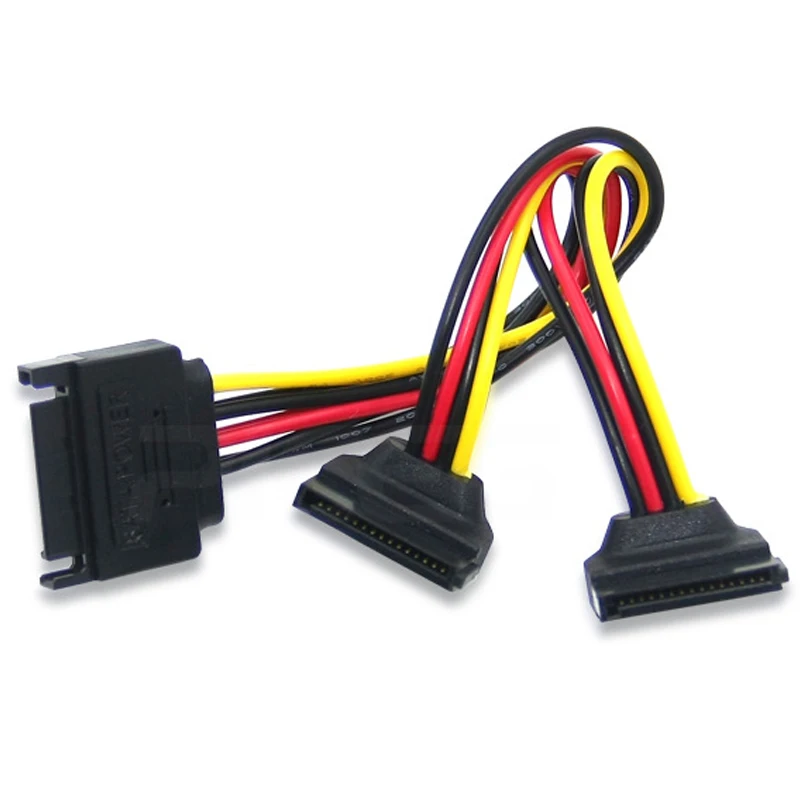 

SATA Right Angle 1 to 2 ways 15Pin Sata Power Supply Extension Cable Male to dual Female SATA SSD Power Port Multiplier