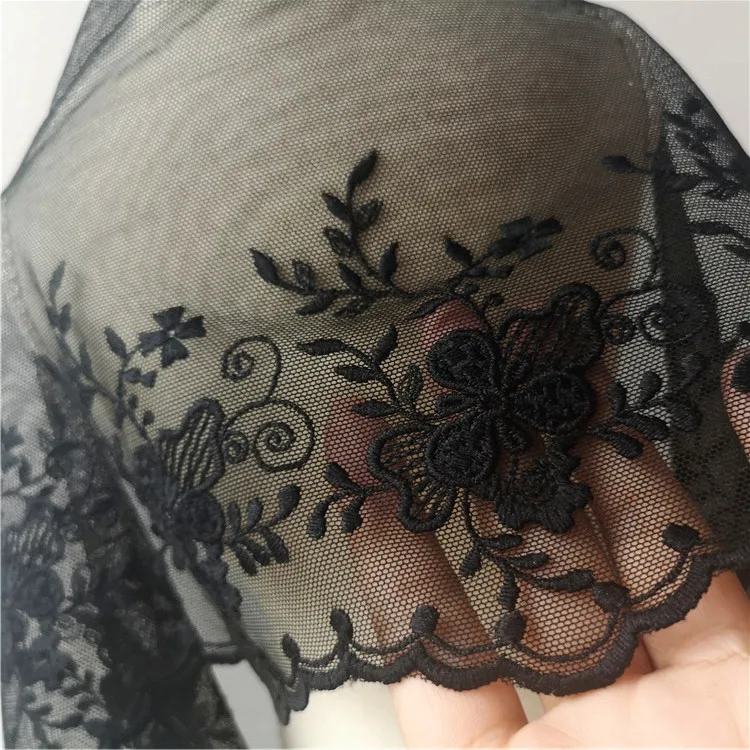 

5meters/lot Good Quality Black Flower Embroidered Lace Trim DIY Clothes Material X373