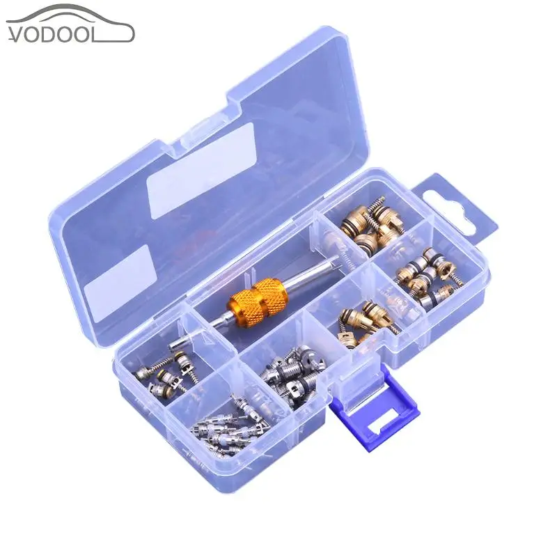 

40Pcs/box A/C R134A Car Auto Air Conditioning Tire Copper Valve Cores+ Removal Tool Kit for Toyota for Lexus for Ford for Benz