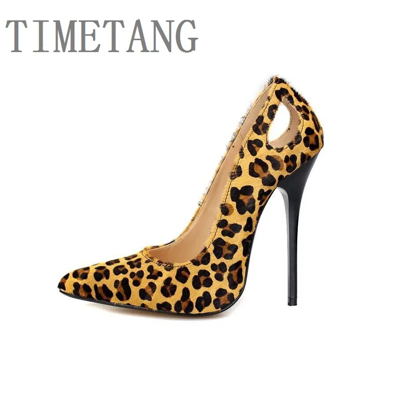 

2018 New leather horse leopard large size high heels pumps size 9-19 Women's Spring &Autumn &Summer Pointed Toe Pumps Shoes