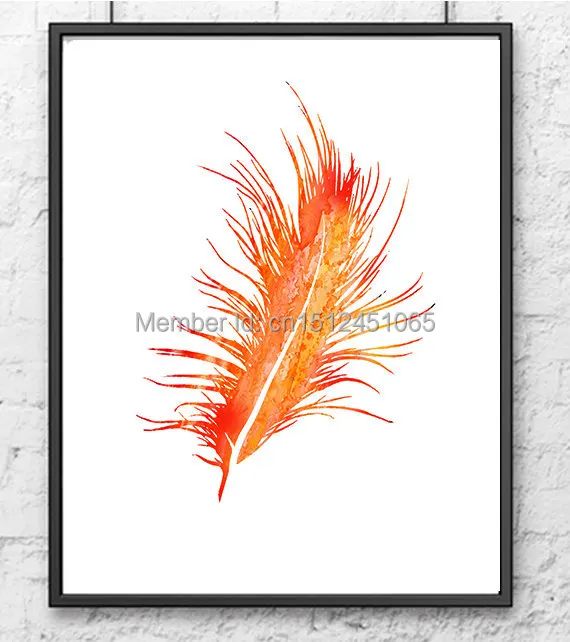 Orange Feather Art Print - Watercolor Painting Wall Art