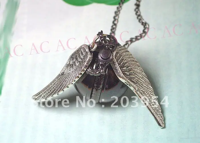 Гарри кварцевые карманные часы Летающий шарик,, черный серебристый крылья для мужские женские ожерелья Y027