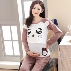 Весенне-осенняя одежда ночная рубашка для беременных кормящих Пижама для беременных Для женщин Уход пижамы набор