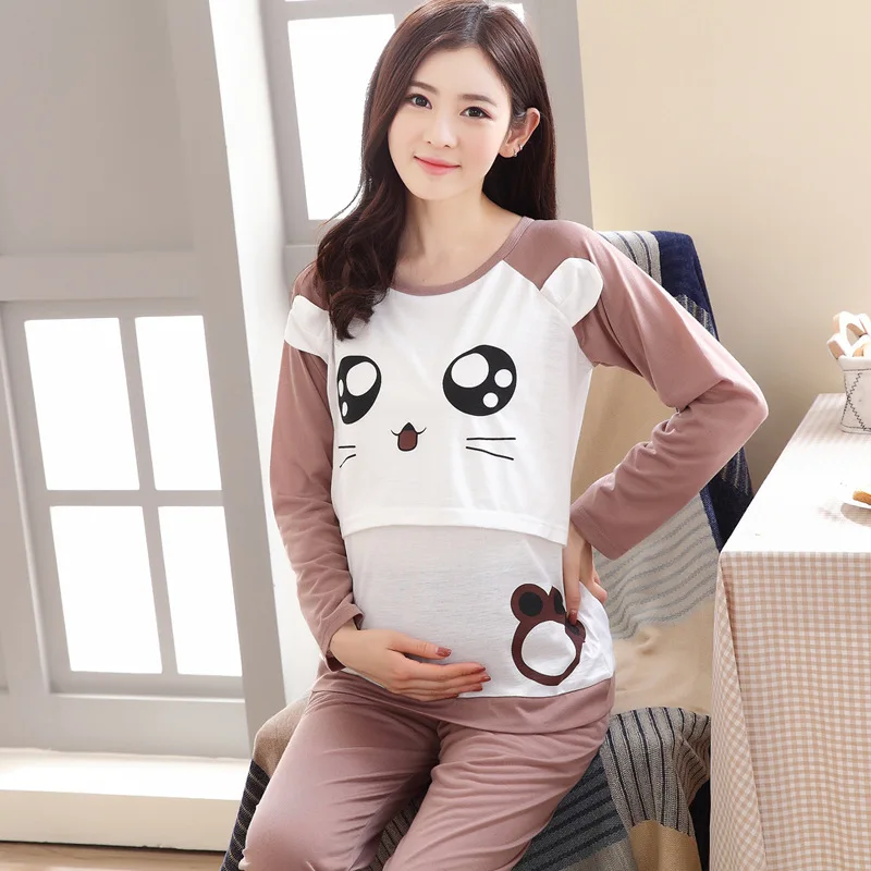 

Spring Autumn Maternity Clothes Maternity Nightgown Breastfeeding Pregnancy Sleepwear for Pregnant Women Nursing Pajamas Set