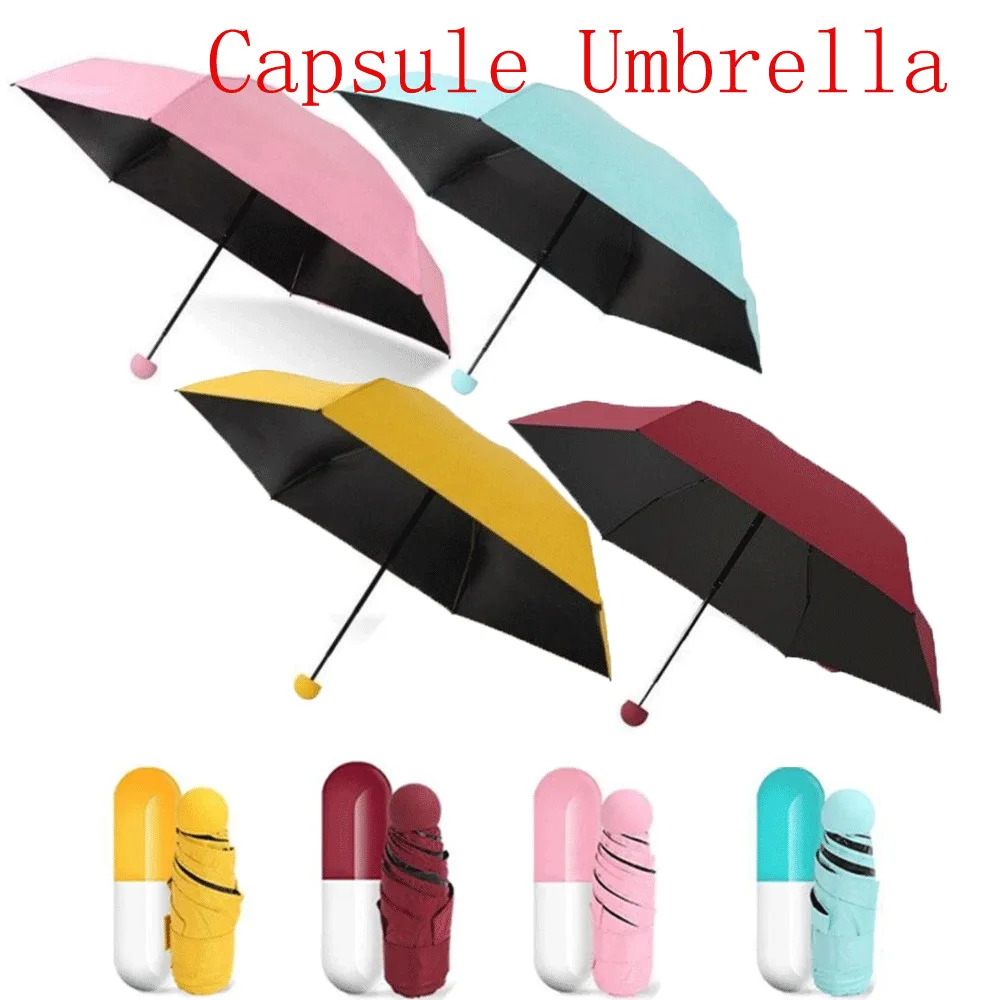 

2019 Mini Folding Umbrella Pocket Parasol Rain Anti-UV Portable Travel Umbrella&Pill package box New