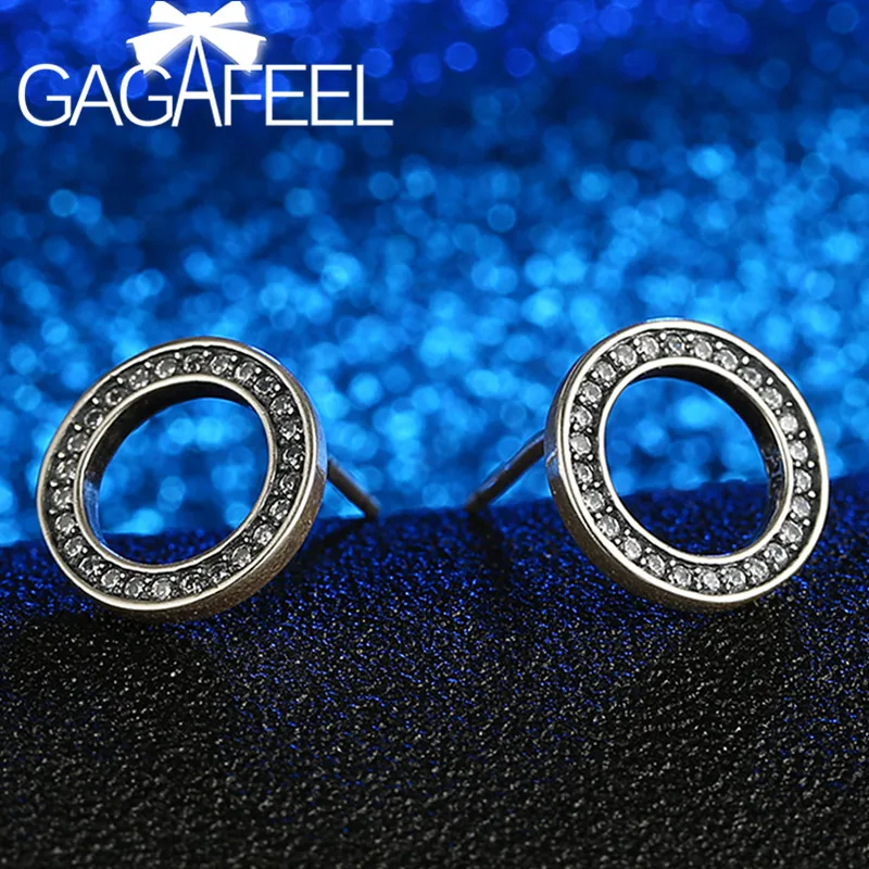 

GAGAFEEL Fashion Clear CZ Forever Love Round Circle Earrings Genuine 925 Sterling Silver Female Stud Earrings Women Fine Jewelry
