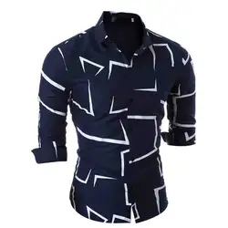 Новый Мода 2019 г. демисезонный геометрический с длинным рукавом печатных Мужская одежда Повседневная база рубашки для мальчиков бизнес chemise