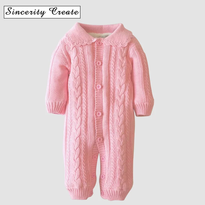 

0-18M Knitted One-pieces Cotton Winter Baby Romper Long Sleeve Thick Warm Sweater For Boy Girl Hooded Jumpsuit Outwear ABS-1551
