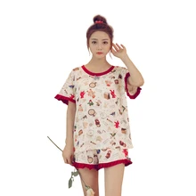 Топ и оборкой по краю Шорты для женщин милые пижамы комплекты хлопок Fashionl женские пижамные комплекты Горячая распродажа! двух частей AD341