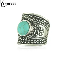 Yumfeel-Anillo de piedra sintética con incrustaciones de plata tibetana, anillo antiguo Original de nepalí, anillos tibetanos al por mayor, R1284