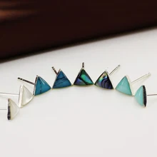 925 чистого серебра ожерелья из разноцветных камней маленькие серьги-гвоздики геометрические треугольные модные короткие маленькие свежие противоаллергические