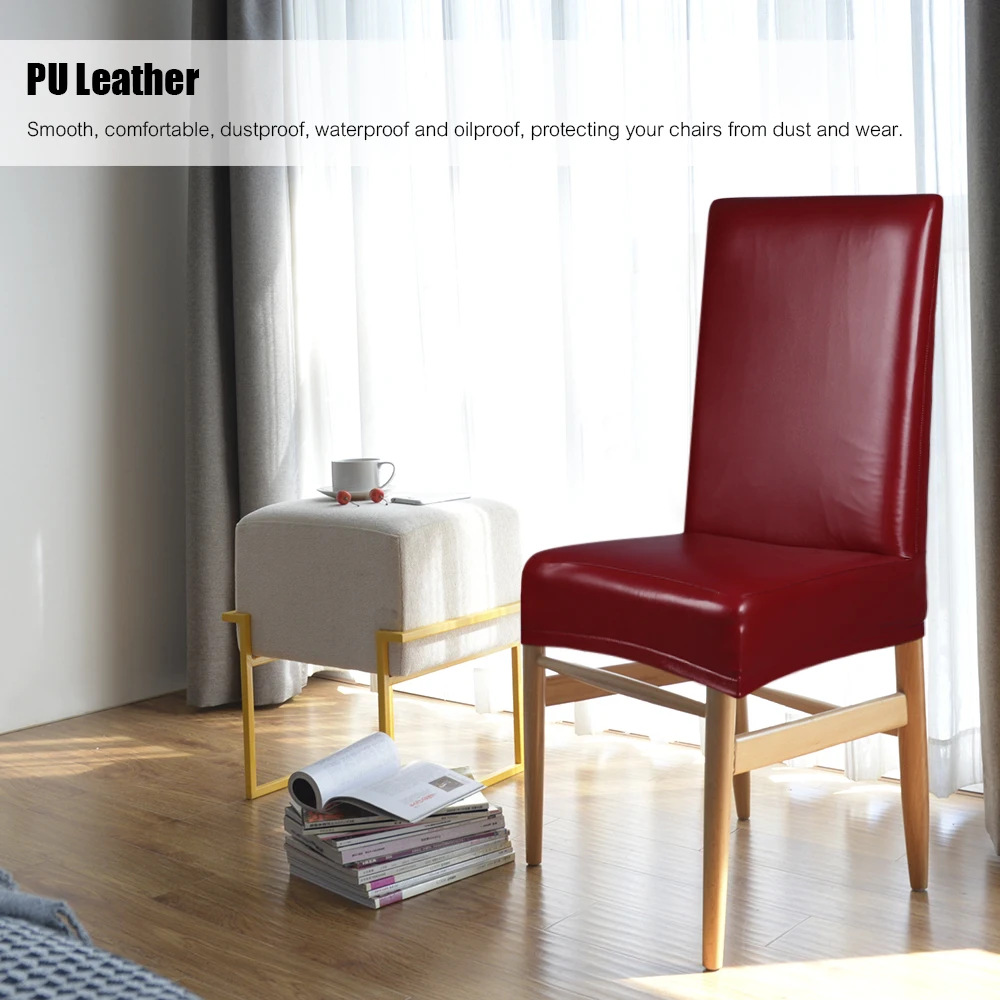 2pcs PU Leather Stretchable Dining Chair Back Seat Covers ...