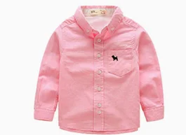 Хлопковая рубашка с длинными рукавами для мальчиков коллекция года; сезон осень-зима-весна-осень; детская одежда в Корейском стиле однотонная белая рубашка для малышей - Цвет: Pink