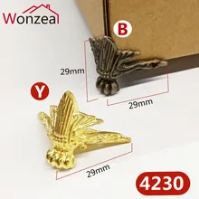4 шт./партия 40x29 мм из цинкового сплава ножки из Античного золотого дерева ножки для ящика угловая защита для ног треугольник резной декоративный кронштейн для коробки