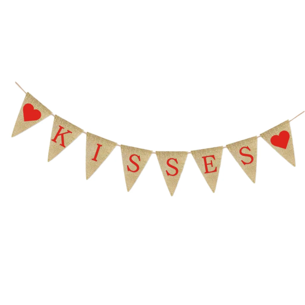 Kisses Hessian Pennant Bunting Hanging Garland Wedding Valentine'S Day Decoration