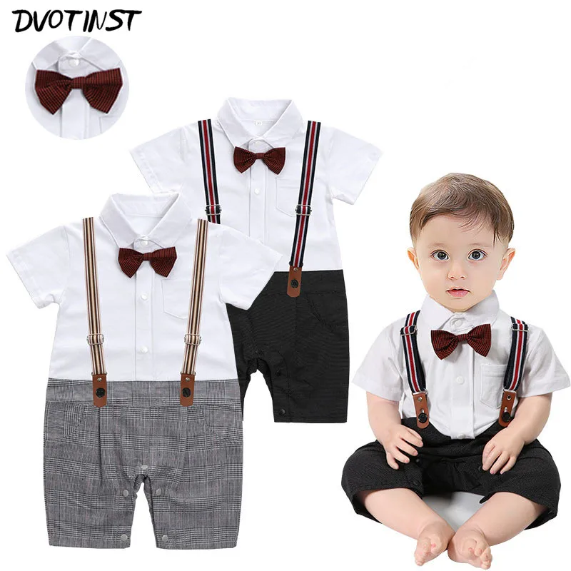Baby Boys Clothes Summer Short Sleeves Gentleman Bow Tie Suspender