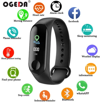 

Original OGEDA M3A Men Smart Tracker Heart Rate Monitor Sports Waterproof Watch Instant Message Caller ID Wristbands 2019 woman