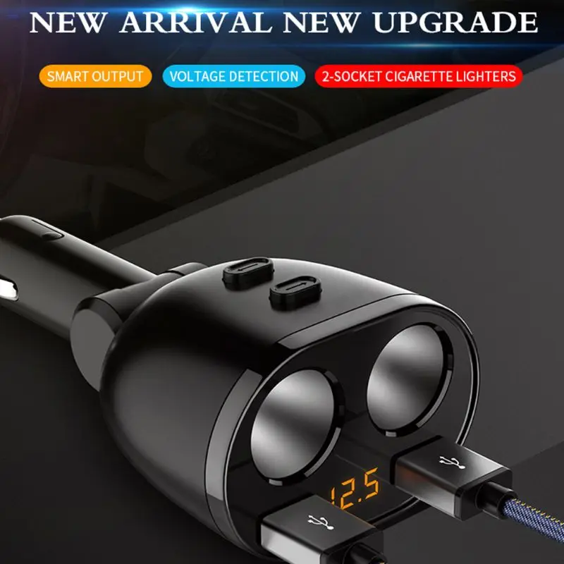 3.1A المزدوج USB شاحن سيارة الرقمية الهاتف المحمول شاحن محول الطاقة مع 2 ولاعة السجائر المقبس شاحن محول الطاقة