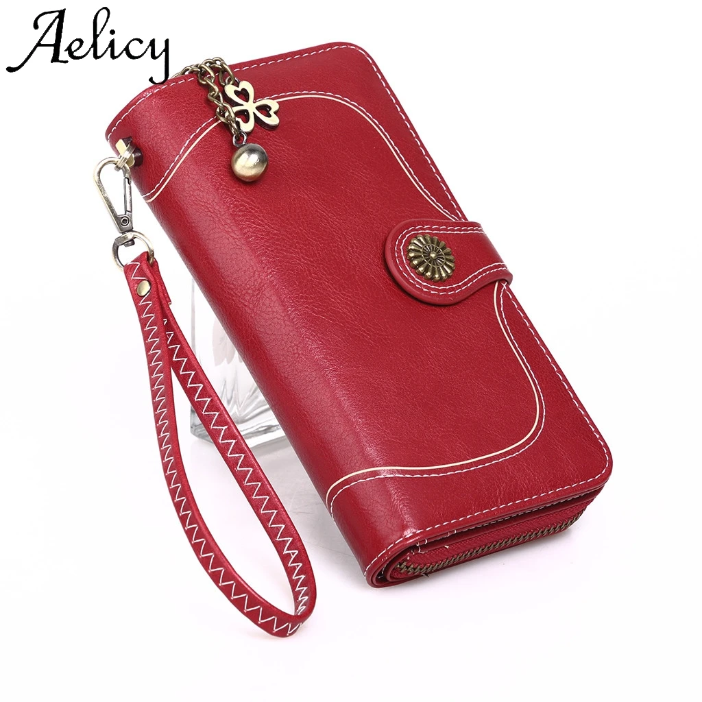 

Aelicy Women Vintage Solid Zip Handbag Long Style Phone Bag Wallet Card Purse High Quality Solid Bag Simple Phone Pocket
