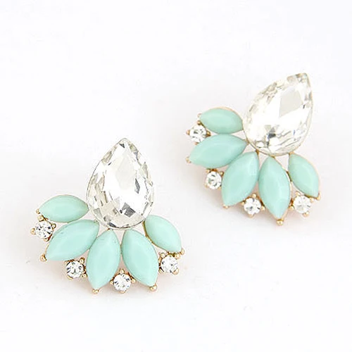 New Brand Design Retro Exquisite Women Acrylic Flower Crystal Gem Cubic Zircon Stud Earrings For Women Accessories PT31