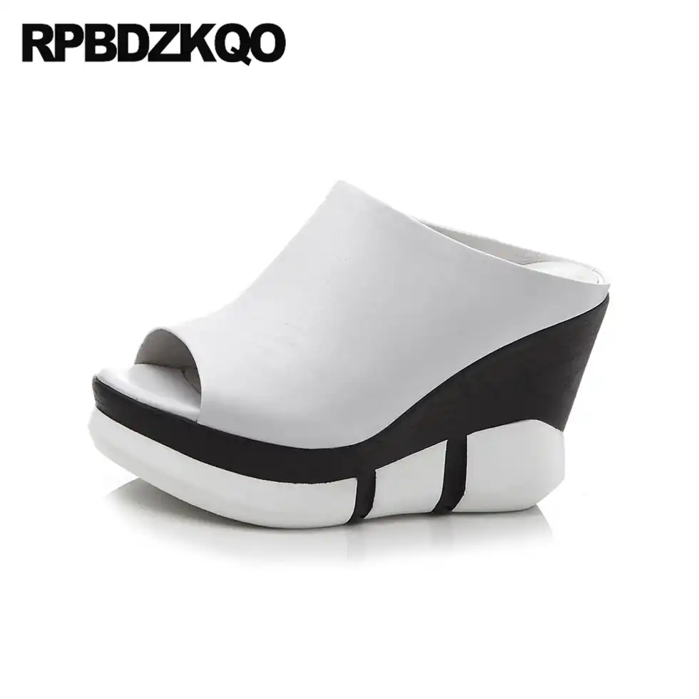 white wedge mules