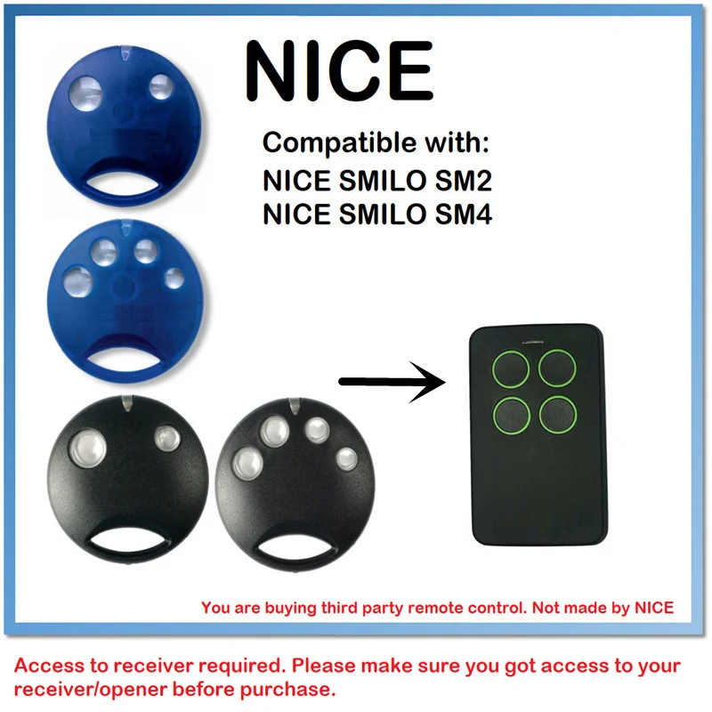

NICE SMILO SM2, SMILO SM4 Compatible Remote Control Rolling code 433.92MHz.