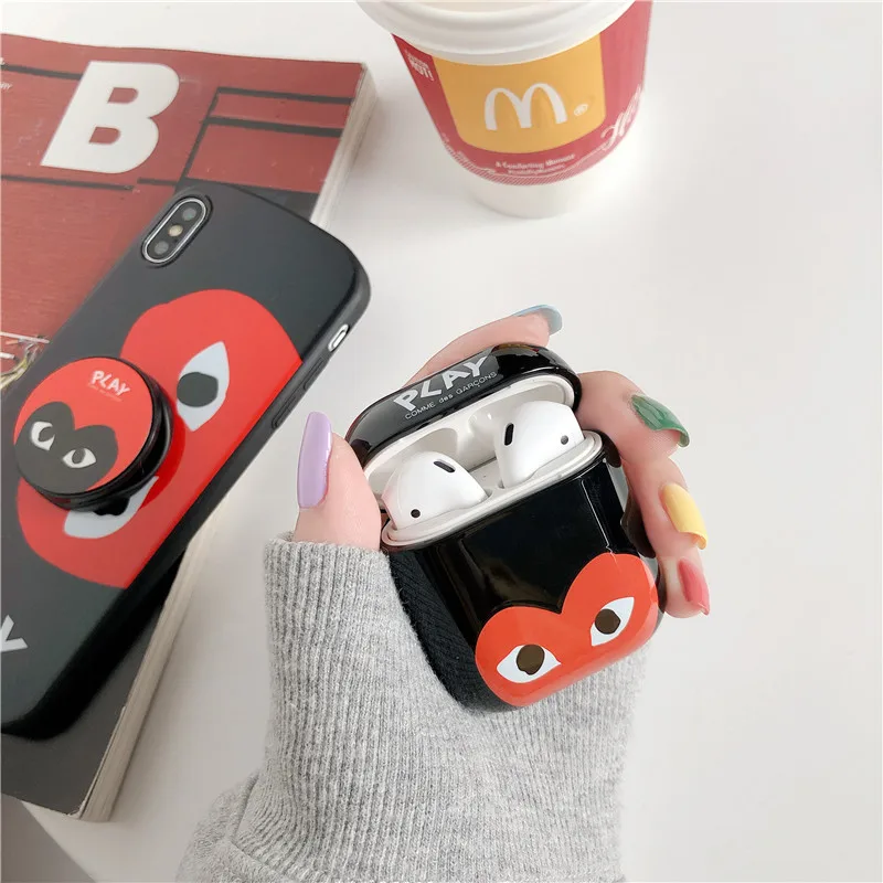Luxury Bluetooth Headset Box for Apple AirPods 1 2 Lovely CDG Play Comme des Garcons soft TPU Wireless Earphone Charging Cover