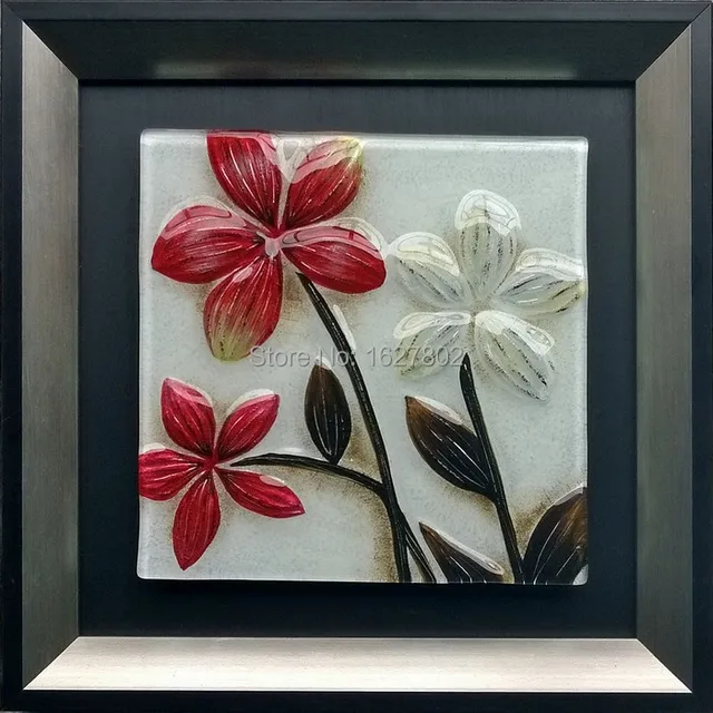 Handpainted Glass Oil Painting on Wood Flower Wall Art for Home
