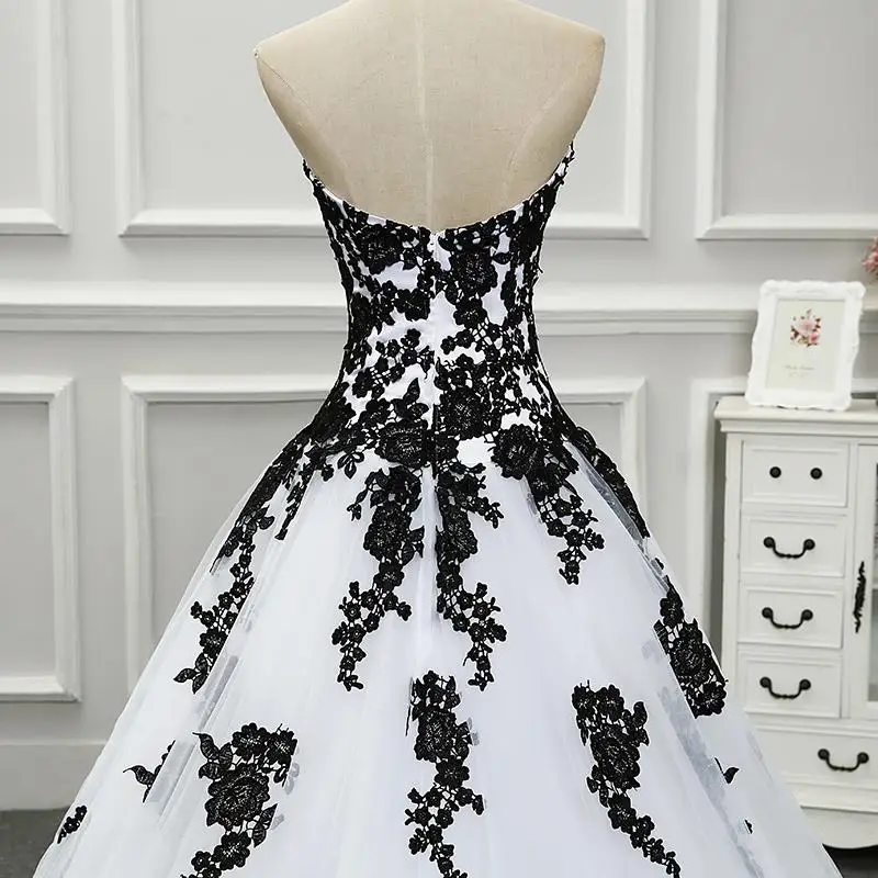 Белые черные элегантные белые и черные свадебные платья красивое апплике тюлевые Свадебные платья на заказ