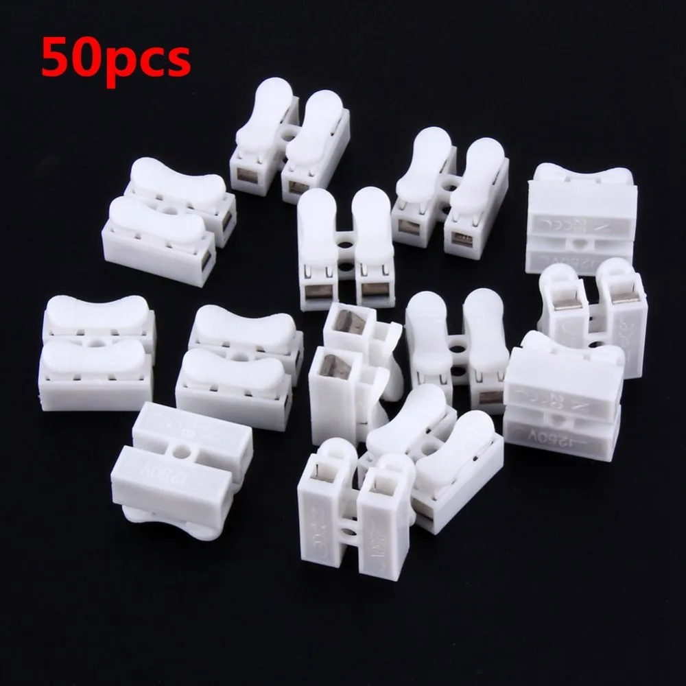 

50pcs/lot 250V 10A Push Block Wire Connector 2P Butt Joint Terminal Blocks Universal Connector Electric Connection for Led Lamps