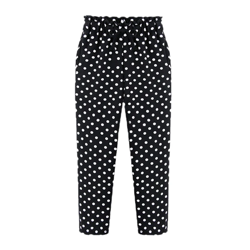 

High Waist Elastic Waist Fold Loose Plus Size Women Pants New Hot Spring Antumn Lace Up Print Ladies Harem Long Pants Trousers