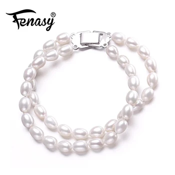 

FENASY Charm bracelet,natural Pearl Jewelry,Double pearl bracelet women,pink beads bracelet female,chain link bracelet for love
