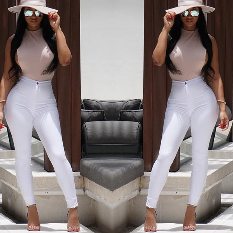 

Ladies Solid Colors Pencil Pants Plus Size 2XL High Waist Casual Stretch Women Pencil Pants Button Female Trousers