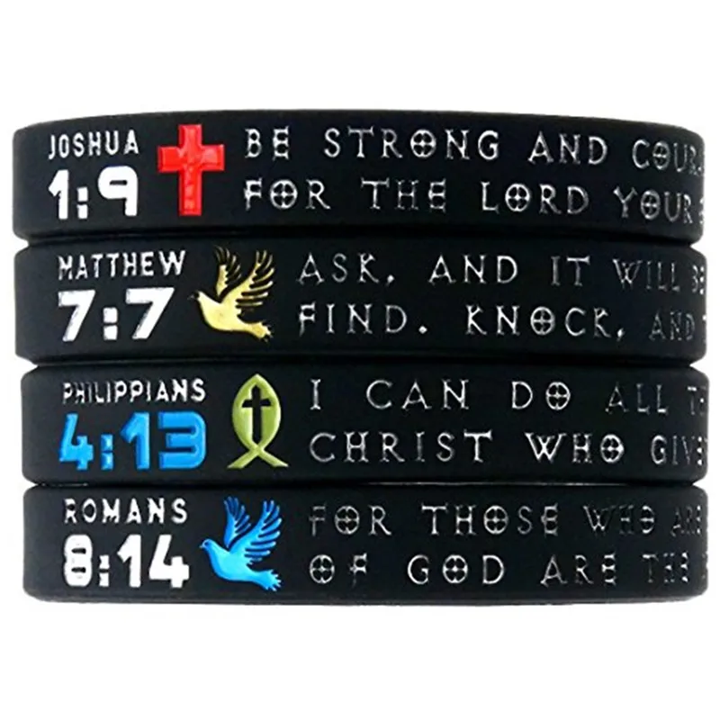 symbols of faith bible with christian symbols scripture engraved silicone wristbands (1)__