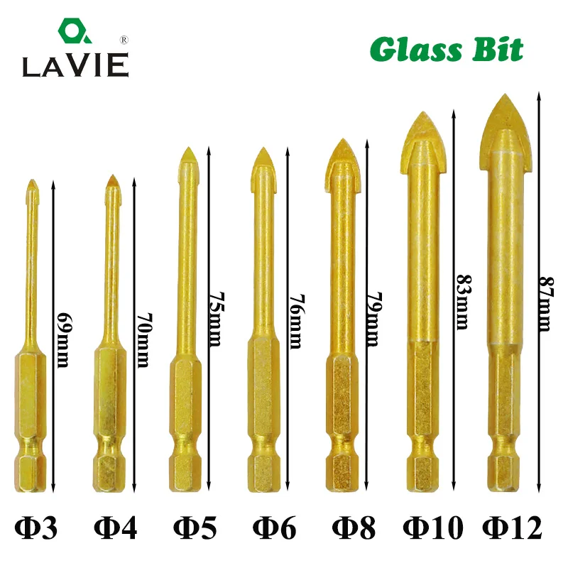 5 шт. 1/4 "шестигранный хвостовик стекло биты титановое покрытие стекло сверло набор мм 6 мм Плитка Бетон Вольфрам плоский наконечник