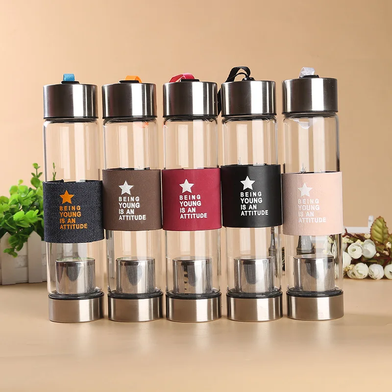 450ml Glass Water Bottle With Tea infuser Glass bottle My Water Bottle