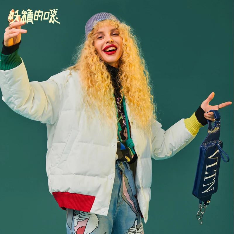 

ELF SACK 90% White Duck Down Women Coat Print Single Breasted Thick Full Women Down Coat Casual Femme Jackets For Winter Wearing