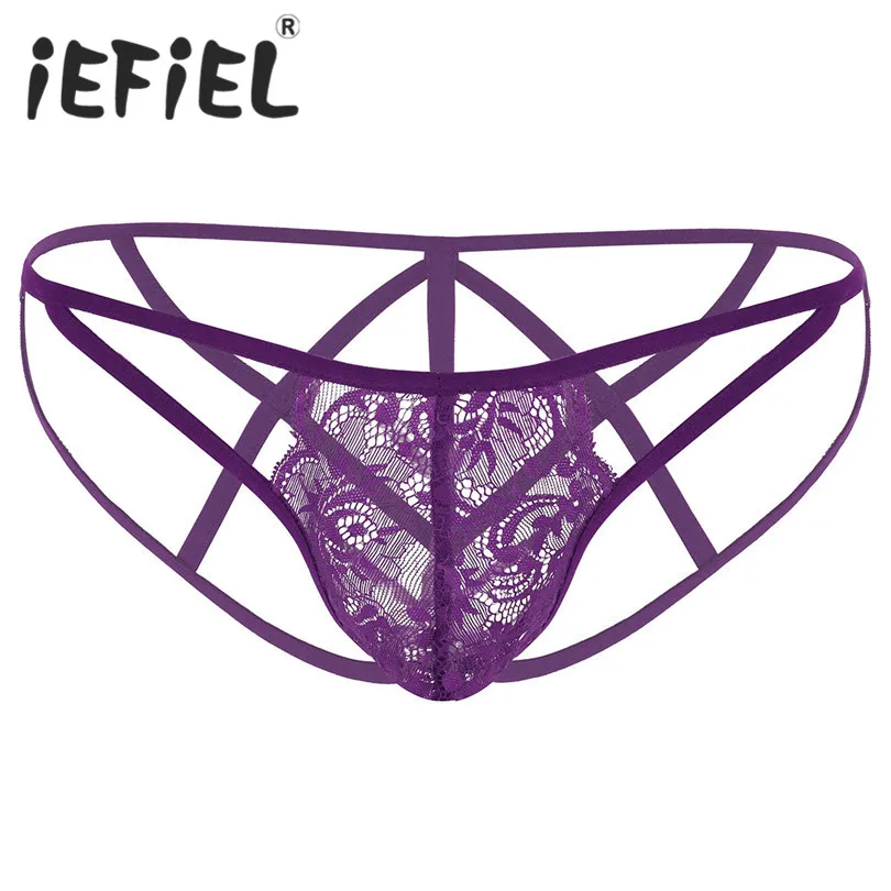 

New Arrival Men Male Lingerie See Through Floral Lace Bulge Pouch Open Back Jockstrap Low Rise Bikini G-string Underwear Panties