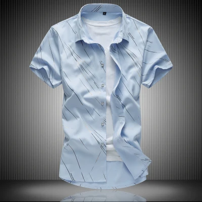 Модные рубашки для мужчин с коротким рукавом мужские рубашки летние модные тонкие три цвета подходят для мужчин высокого качества большие размеры жизнь - Цвет: Sky Blue