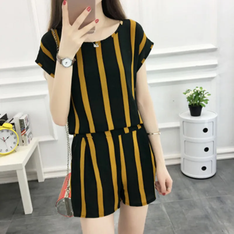 

YICIYA yellow Striped short 2 piece set women 2 piece sets 2020 outfit tracksuit sportswear co-ord chiffon pant and top summer