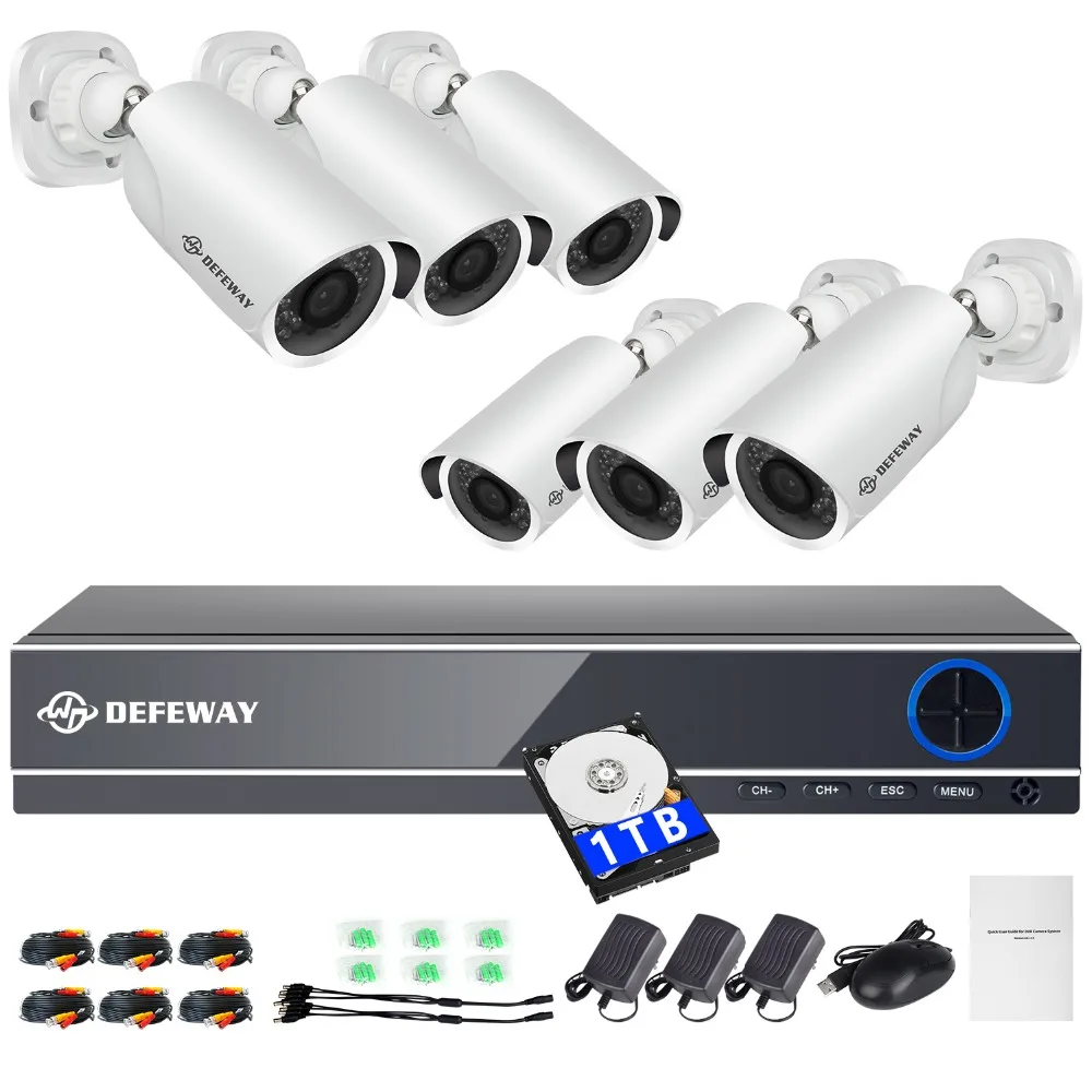 DEFEWAY HD Home Security Video Surveillance Kit 8CH CCTV System 2000 TVL 1080P  Outdoor Security Cameras With 1000G Hard Stick