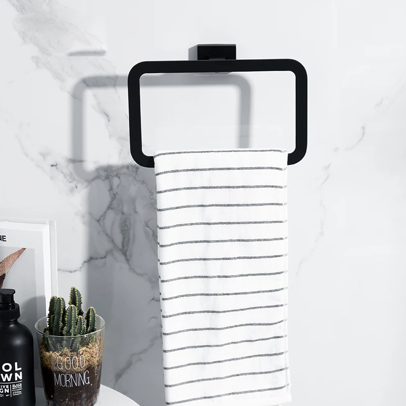 Black towel ring Nordic round cloth rack home hanging coat holder towel shelves bathroom rack organizer free punch