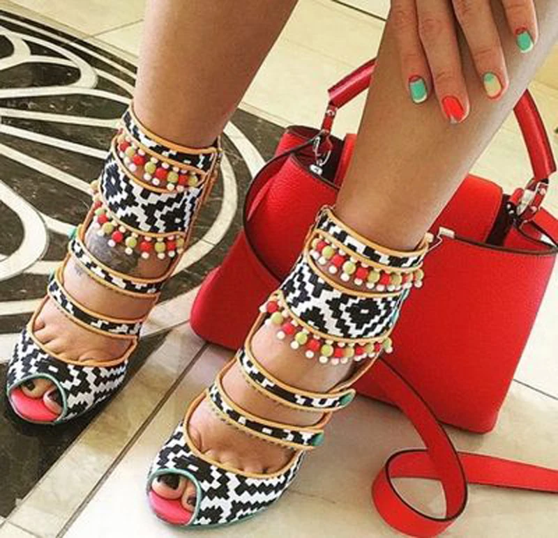 Mélangées Peep 2 Géométrique 1 color Chaussures Sexy Gland Color En Couleurs Dames Perles Toe Cuir Parti Femmes Talons Sandales Bottes Multi Hauts Tressé 0BqS5Stw