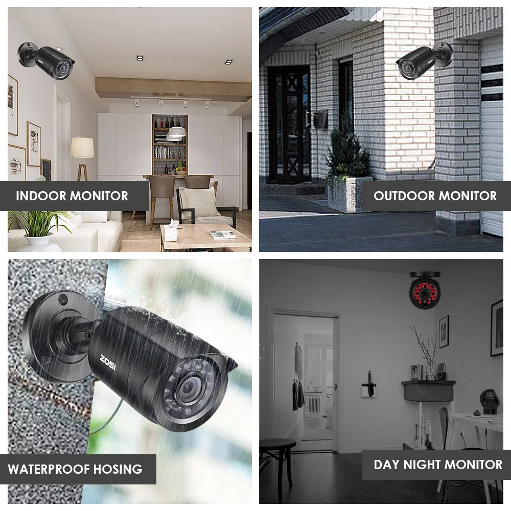  ZOSI 8CH Video Surveillance System 8x720P/1080P Indoor Outdoor IR Weatherproof Home Security Camera - 32266674227